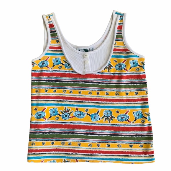 Vintage Tops - Vintage 90’s Striped Floral Faux Layered Tank